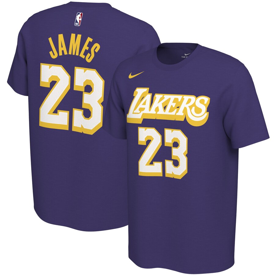 Men 2020 NBA Nike LeBron James Los Angeles Lakers Purple 201920 City Edition Variant Name Number TShirt